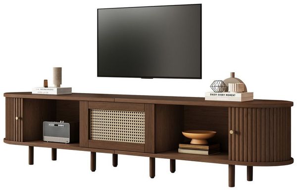 MODFU Lowboard Rattan-Elemente (Fernsehschrank, Fernsehtisch,TV-Board,TV-Ständer, Wohnzimmermöbel, 1 St, 2 Schiebetür, 1 Schublade), Rattan-Design, mit verstellbare Füße