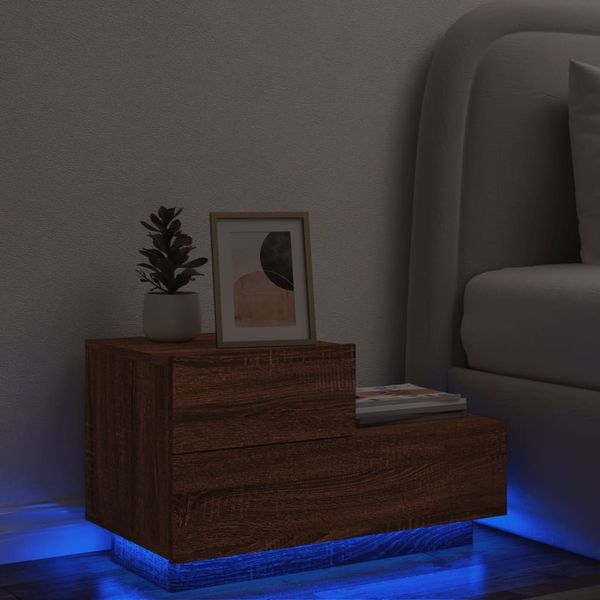 vidaXL Nachttisch mit LED-Leuchten Braun Eichen-Optik 70x36x40,5 cm 836783