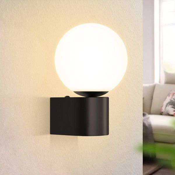 Nettlife Wandleuchte Schwarz Innen modern Weiß Glaskugel G9 Max 40W, ohne Leuchtmittel, innen Nachttischlampe für Schlafzimmer Treppe Flur