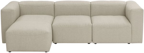 Sofa 3-Sitzer mit Ottomane Kattrina Flachgewebe creme