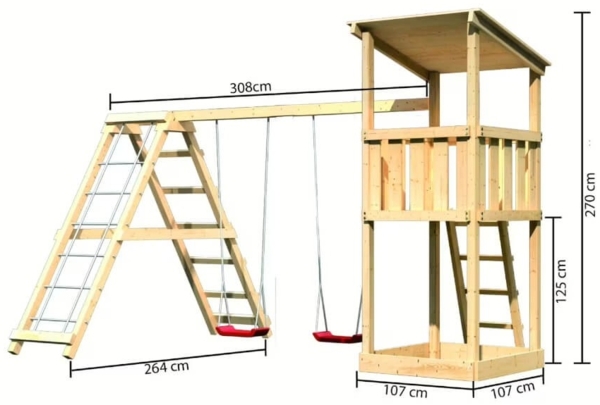 Karibu Spielturm Anna mit Doppelschaukelanbau und Klettergerüst Ohne Rutsche Bild 2