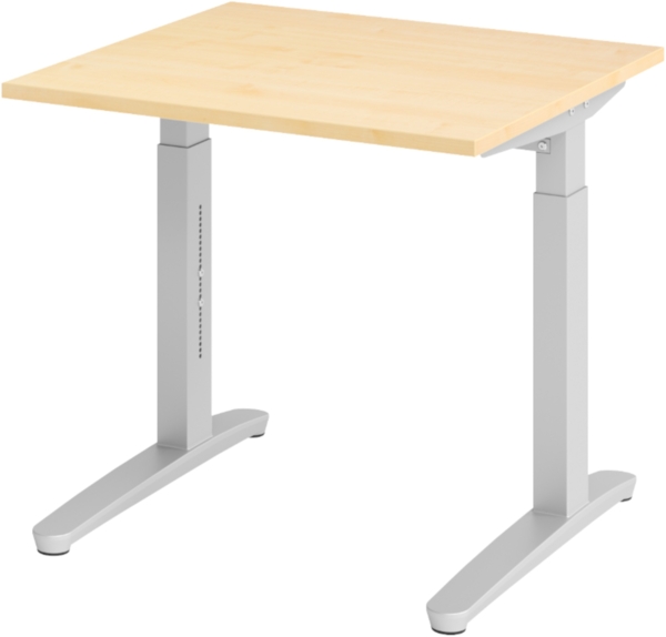 bümö manuell höhenverstellbarer Schreibtisch 80x80 in Ahorn, Gestell in silber - PC Tisch höhenverstellbar & klein, höhenverstellbarer Tisch Büro, kleiner Computertisch verstellbar, X08-3-SS