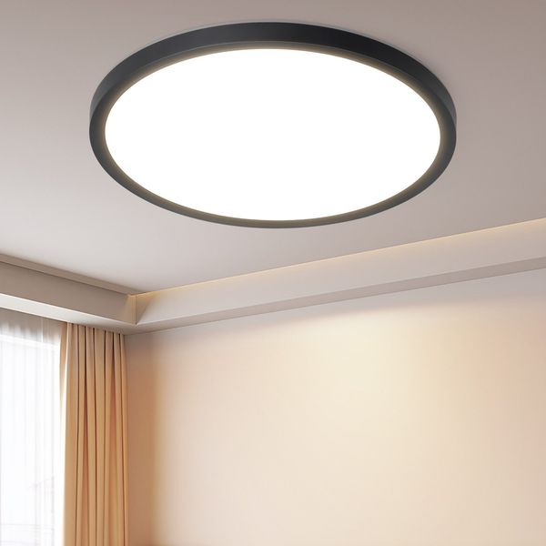 ZMH Deckenlampe LED Deckenleuchte Badezimmer - Ø30cm Badezimmerlampe Flach Schwarz Rhombenplatte Badlampe Rund Schlafzimmer Küchenlampe 24W Warmweiß Flurlampe Deckenbeleuchtung für Küche Flur Bad