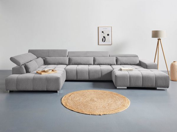 COTTA Wohnlandschaft Orion U-Form, mit Kopfteilverstellung & 6 Nierenkissen