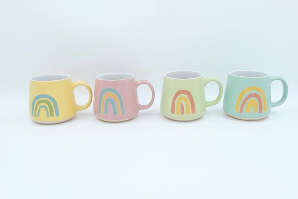 Kaffeebecher Keramik Rainbow 400 ml 12er Pack – farbenfrohe Kaffeetassen aus Keramik für Kaffee Tee und Heißgetränke in verschiedenen Farben