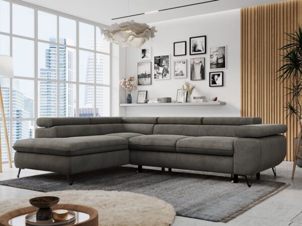 MKS MÖBEL Ecksofa PETER L, Set, Ecksofa L-form, HR35-Schaum, Wellenfederkern, Bettfunktion, Einstellbare Kopfstützen, Bettkasten