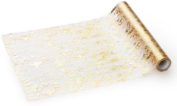 partydeco Tischläufer, Tischläufer mit Goldmuster 36cm x 9m Gold / Transparent