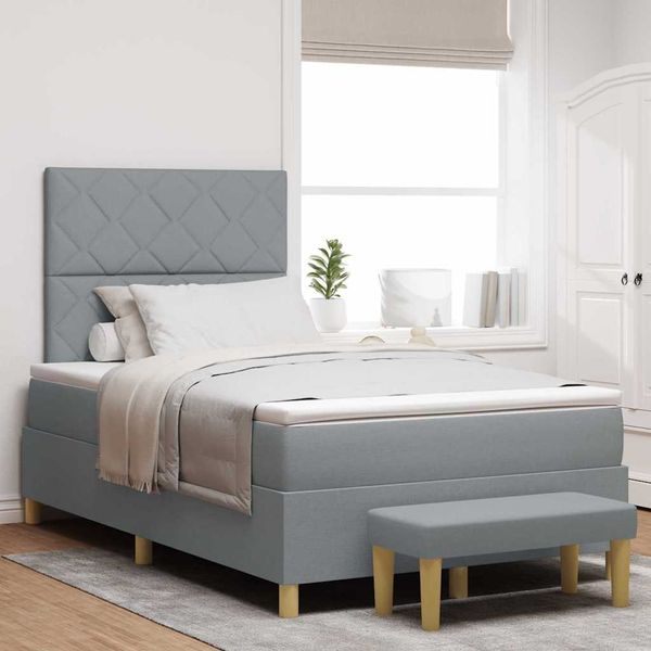vidaXL Boxspringbett mit Kissen Hellgrau 200 x 120 cm Stoff 3344366