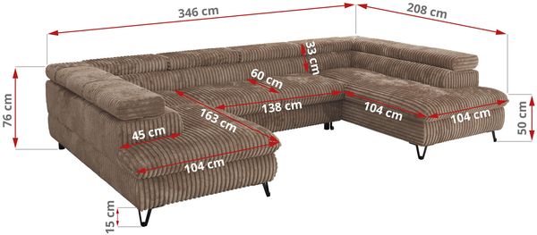 MKS Möbel 'Pablo U-Form' Wohnlandschaft mit Bettkasten, Braun, Cordstoff, Visco Topper Bild 7