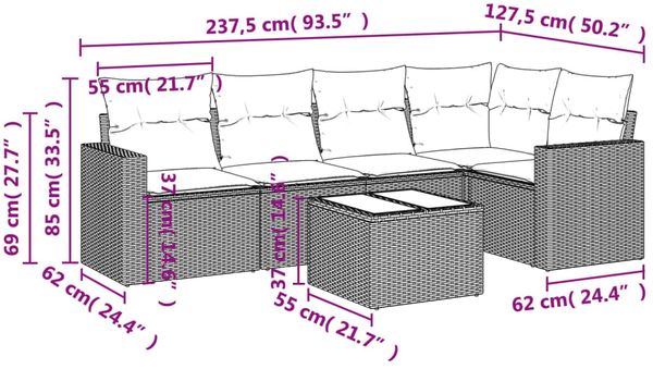 vidaXL 6-tlg. Garten-Sofagarnitur mit Kissen Hellgrau Poly Rattan 3218932 Bild 3