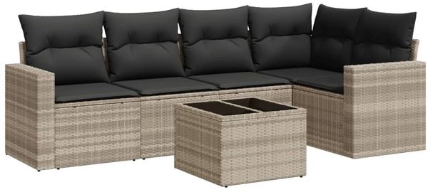 vidaXL 6-tlg. Garten-Sofagarnitur mit Kissen Hellgrau Poly Rattan 3218932 Bild 2