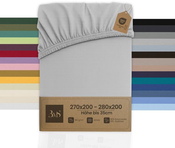Jersey Spannbettlaken grau 270x200 - 280x200 cm Höhe bis 35cm
