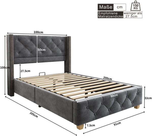 Odikalo Polsterbett Jugendbett Kinderbett Holzbett Bettgestell, Mehrfarbig, 90 x 200cm Bild 3