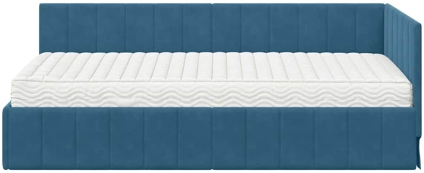 vidaXL Eckbettgestell mit Matratze mit Kopfteil Blau 100 x 200 cm Samt 3393867 Bild 4