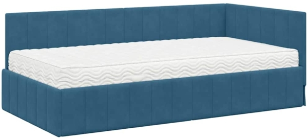 vidaXL Eckbettgestell mit Matratze mit Kopfteil Blau 100 x 200 cm Samt 3393867 Bild 1