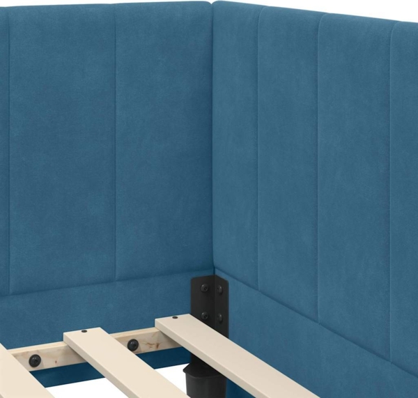 vidaXL Eckbettgestell mit Matratze mit Kopfteil Blau 100 x 200 cm Samt 3393867 Bild 9