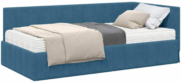 vidaXL Eckbettgestell mit Matratze mit Kopfteil Blau 100 x 200 cm Samt 3393867 Bild 2