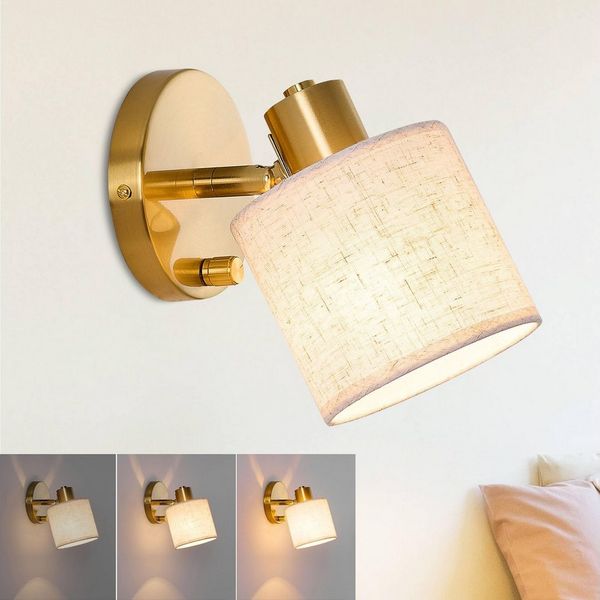 Lapalife LED Wandleuchte LED Wandlampe Innen Dimmbar mit Schalter, Drehbare Wandleuchte, Beiger Leinenschirm, E27 Fassung 40W, für Schlafzimmer Wohnzimmer Flur