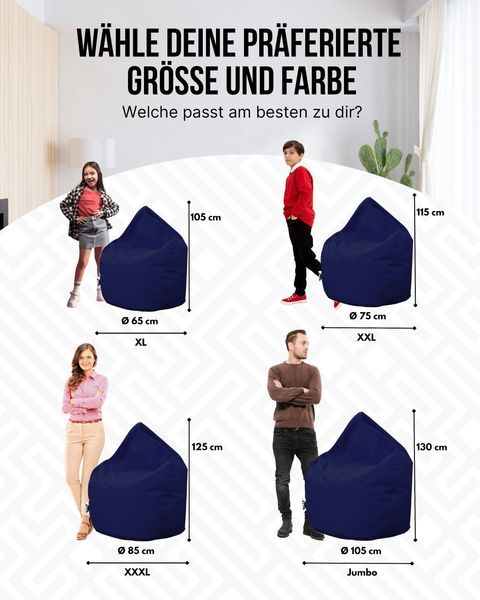 PATCH HOME Sitzsack Tropfenform – XXL – Marine, bequemer Sitzsack aus Luxus-Polyester-Gewebe, bereits befüllt Bild 3