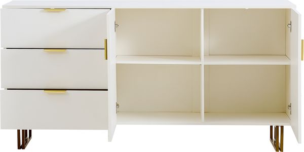 Modernes Sideboard mit zwei Türen und drei Schubladen – Elegantes MDF-Möbelstück mit goldfarbenen Aluminiumlegierung und robusten Stahlbeinen, stilvoller Stauraum für Ihr Wohn- oder Esszimmer – 160 × Bild 7