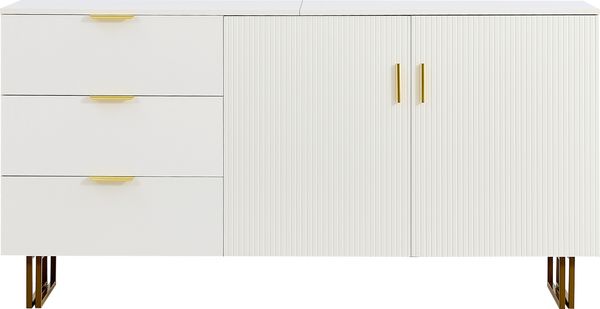 Modernes Sideboard mit zwei Türen und drei Schubladen – Elegantes MDF-Möbelstück mit goldfarbenen Aluminiumlegierung und robusten Stahlbeinen, stilvoller Stauraum für Ihr Wohn- oder Esszimmer – 160 × Bild 8