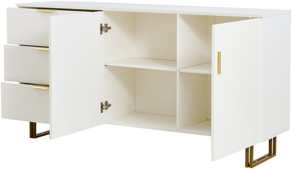 Modernes Sideboard mit zwei Türen und drei Schubladen – Elegantes MDF-Möbelstück mit goldfarbenen Aluminiumlegierung und robusten Stahlbeinen, stilvoller Stauraum für Ihr Wohn- oder Esszimmer – 160 × Bild 9