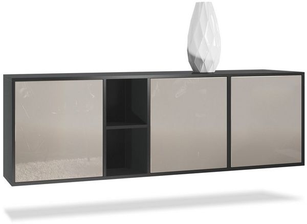 Vladon Kommode Cuba - Schwarz matt/Sandgrau Hochglanz - Modernes Sideboard für Ihr Wohnbereich - (BxHxT) 182 x 53 x 35 cm