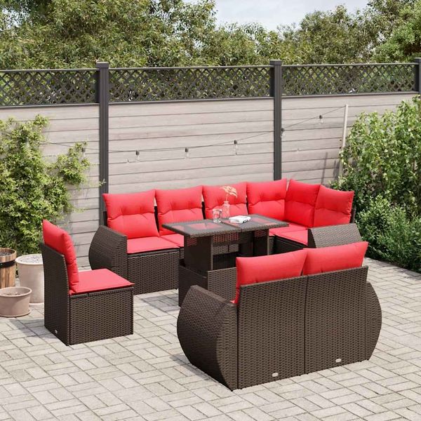 vidaXL 9-teiliges Gartensofa-Set mit Kissen, braun, Polyrattan 3268674