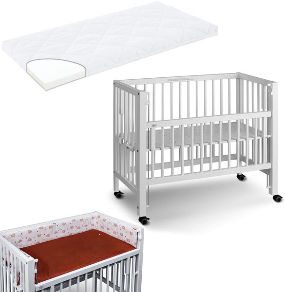 Tissi Anstellbett / Beistellbett Sophie inkl. Matratze und Nestchen Rainbow, Buche Weiss