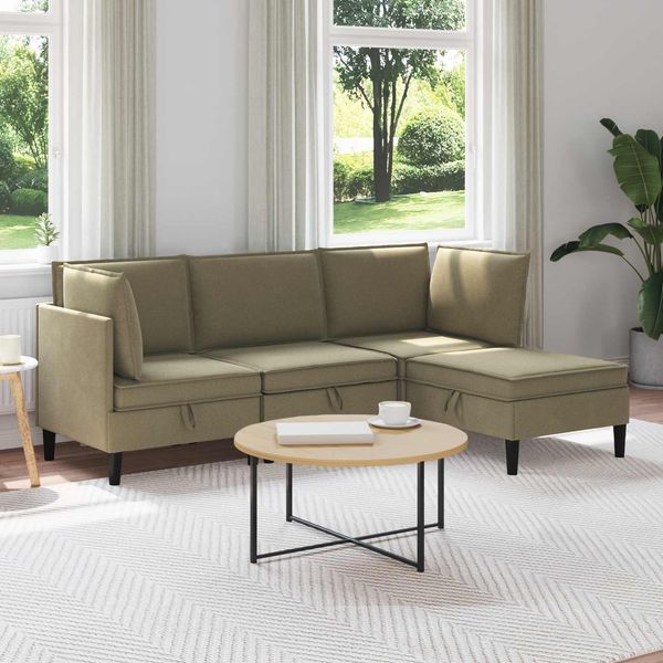 vidaXL Wohnzimmergarnitur 4 pcs Khaki Stoff 3413795