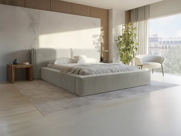 Vente-unique - TIMANO Bett Stoff Beige - B 249 cm x H 90 cm x L 206 cm