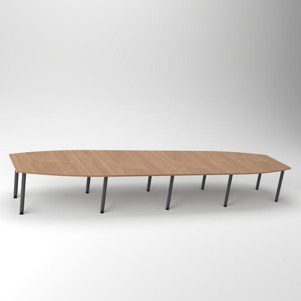 Rheinland Möbel Konferenztisch KONTI 520x130 cm – ovaler Besprechungstisch in Weiß mit graphitfarbenen Rundrohrfüßen & 2 Kabelauslässen, erweiterbarer Meetingtisch für 16–18 Personen, moderner XXL-Tisch fürs Büro