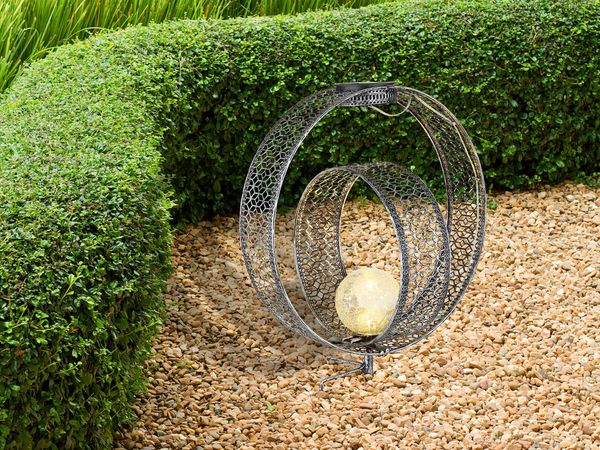 LED Solarleuchte mit Dekorstanzungen in Silber & Crackleglas, Höhe 42cm