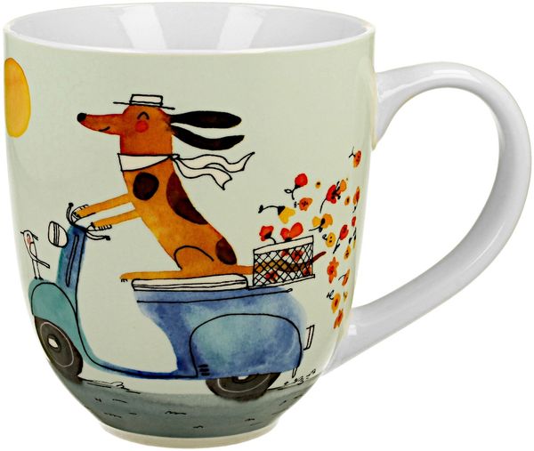 DUO Dogs World JUMBO XXL Becher 1000 ml DOG ON A SCOOTER, New Bone China Porzellan