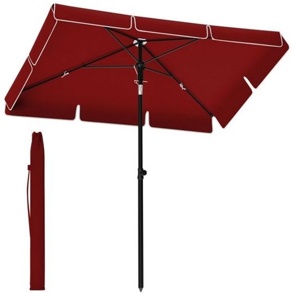 Songmics Sonnenschirm mit Aufbewahrungstasche, ohne Ständer, UPF 50+, Stahl / Polyester, Rot, 200 x 125 cm Bild 2