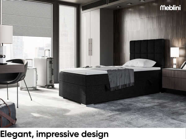 MEBLINI Boxspringbett LUKAS 100x200 cm mit Bettkasten - H3/Schwarz Webstoff Gepolstert Einzelbett mit Topper & Bonellfederkern-Matratze - 100x200 Rechts Bild 2