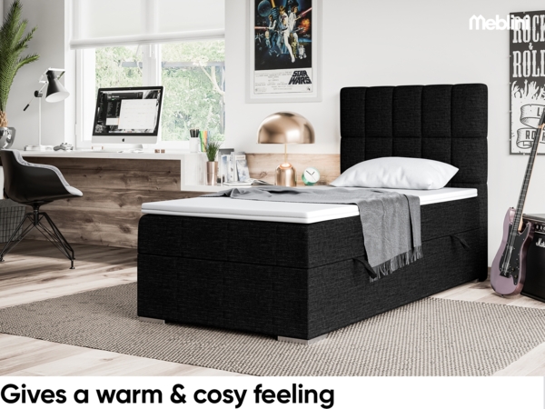 MEBLINI Boxspringbett LUKAS 100x200 cm mit Bettkasten - H3/Schwarz Webstoff Gepolstert Einzelbett mit Topper & Bonellfederkern-Matratze - 100x200 Rechts Bild 4