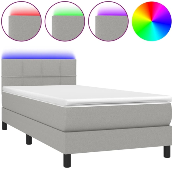 Boxspringbett mit Matratze & LED Stoff Hellgrau 90x200 cm, Härtegrad: H2 [3133125]