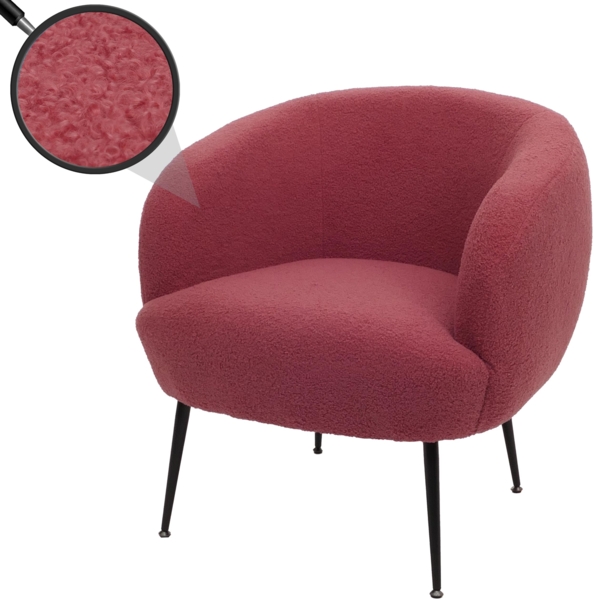 Lounge-Sessel HWC-O37, Cocktail-/Clubsessel Polstersessel Sessel, Stoff/Textil Bouclé (330g/m²) Metall MVG ~ purpur-rot