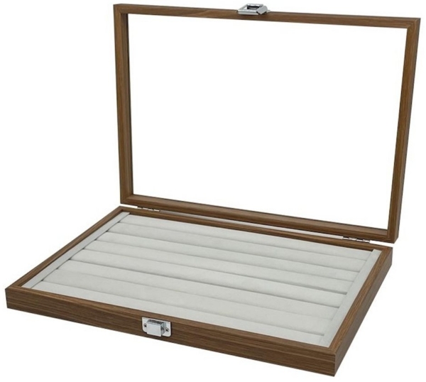 mixed24 Schmuckkasten Holz Ringlade Ringe Ringbox Ringkoffer Schmucklade Schmuckkoffer, Deckel aus Echtglas Aufbewahrungsbox Ringdisplay Schmuckbox