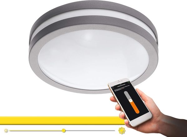 Eglo 33572 LED Deckenleuchte Crosslink LOCANA-C silber H:9. 5cm Ø:26cm dimmbar IP443000K mit Connect Funktion