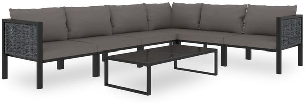 vidaXL 7-tlg. Garten-Lounge-Set mit Auflagen Poly Rattan Anthrazit 49401