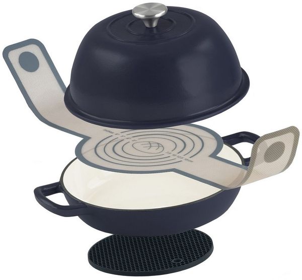 Mahlzeit Kochtopf Gusseisen Brottopf Set emailliert, 6,4 Liter, Blue Berry, Gusseisen, Ideal zum Backen von Broten