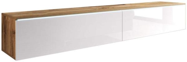 Lowboard ""D"" TV-Unterschrank 180x32x30cm grifflos Farbe: Wotan Eiche / weiß Hochglanz