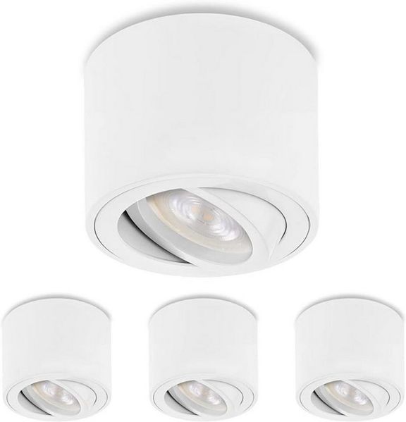 Sweet LED LED Aufbaustrahler flach 4er Set 5 W 230 V Aufbauspots rund weiß matt Aluminium, LED wechselbar, Warmweiß, LED Deckenlampe, Deckenspot, Deckenstrahler, schwenkbar