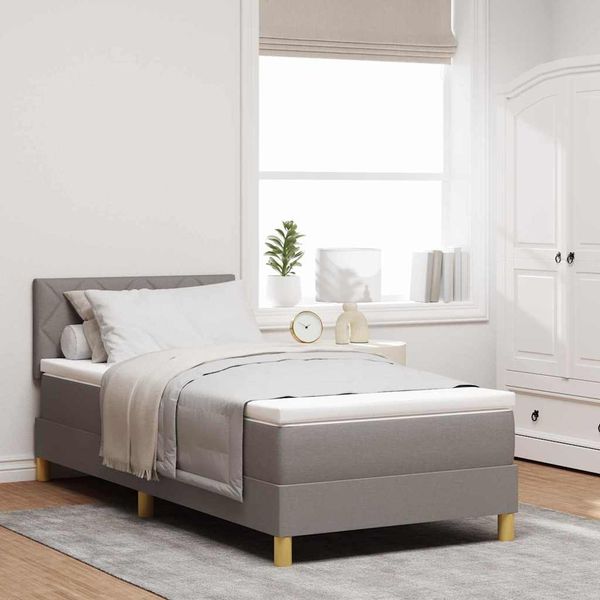 vidaXL LED Boxspringbett mit LED-Lichtleisten Taupe 100 x 200 cm Stoff 3342496
