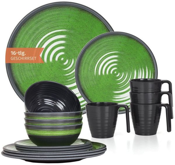 Moritz Geschirr-Set Camping Geschirr Stone Green Geschirr 16 tlg.