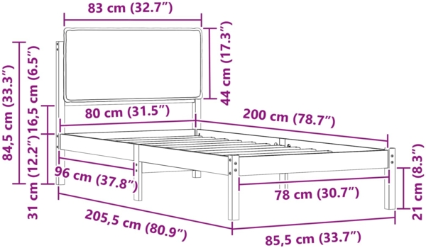 vidaXL Bettgestell mit gepolstertem Kopfteil Dunkelgrau 80 x 200 cm 877870 Bild 10