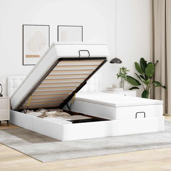 vidaXL Ottoman-Bett mit Matratzen & LEDs Weiß 160x200 cm Kunstleder 3312801