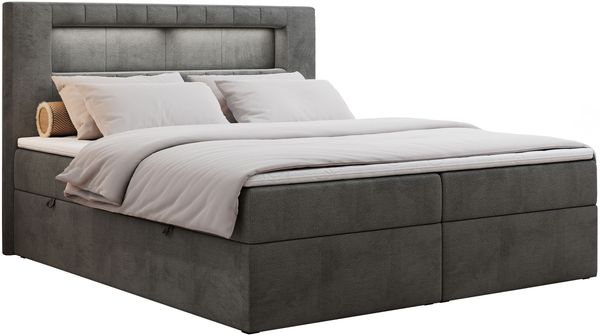 Boxspringbett - Polsterbett mit LED Kopfteil - GOLD-5 - 120x200cm - Dunkelgrau Velours - H3 Bild 3